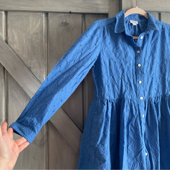 J. Crew 100% Cotton Eyelet Blue Collared Dress Longsleeve‎ - Picture 4 of 7